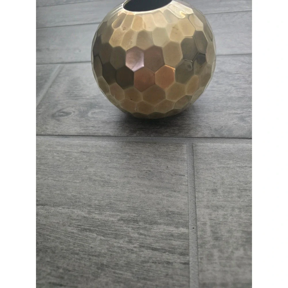 Brass Geometric Hexagon‎ Round Vase Table Decor VTG Home